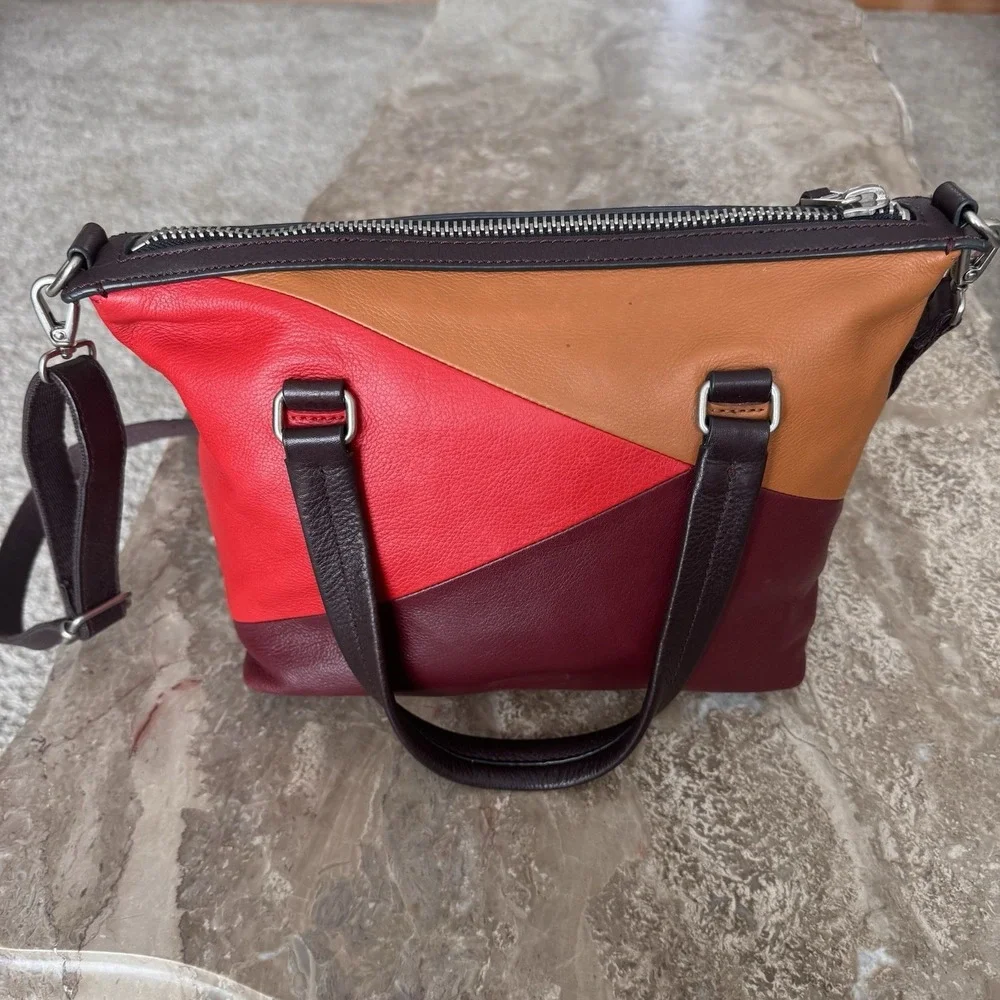 FOSSIL Dawson Red Multi Leather Convertible Satchel Shoulder Bag Crossbody